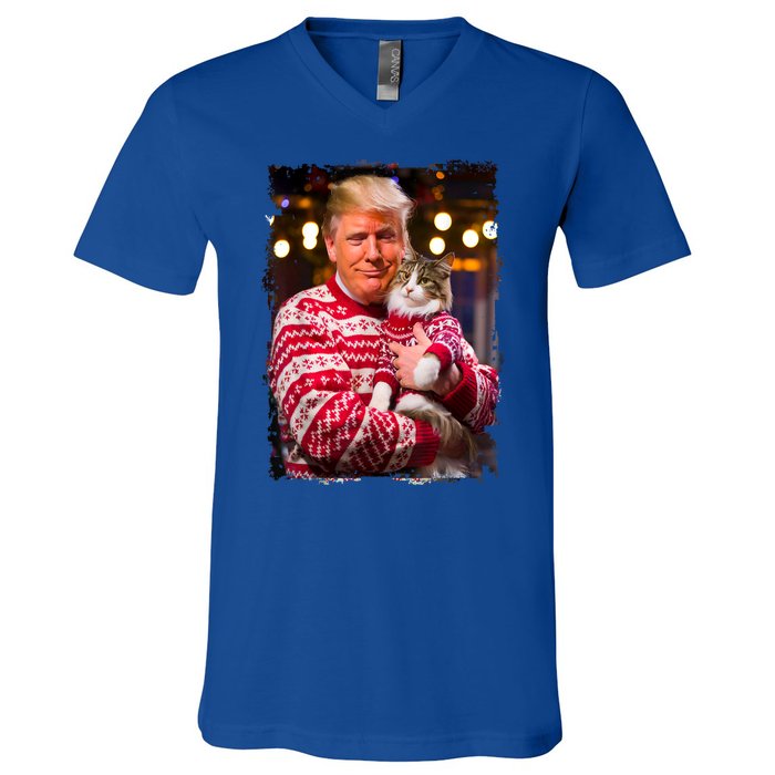 Christmas Sweater Funny Trump For Cat Lovers Xmas Pajamas Gift V-Neck T-Shirt