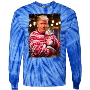 Christmas Sweater Funny Trump For Cat Lovers Xmas Pajamas Gift Tie-Dye Long Sleeve Shirt