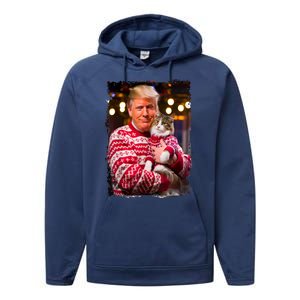 Christmas Sweater Funny Trump For Cat Lovers Xmas Pajamas Gift Performance Fleece Hoodie