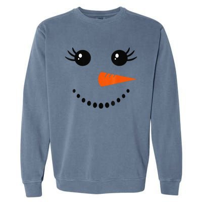 Cute Snowman Face Carrot Nose Christmas Pajamas Funny Garment-Dyed Sweatshirt