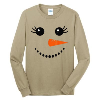 Cute Snowman Face Carrot Nose Christmas Pajamas Funny Tall Long Sleeve T-Shirt