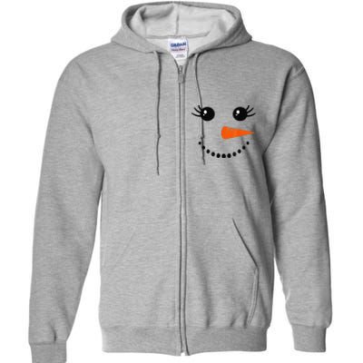 Cute Snowman Face Carrot Nose Christmas Pajamas Funny Full Zip Hoodie