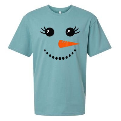 Cute Snowman Face Carrot Nose Christmas Pajamas Funny Sueded Cloud Jersey T-Shirt