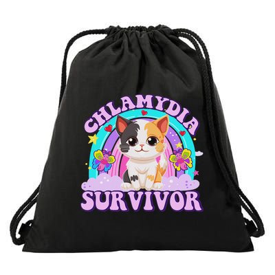 Chlamydia Survivor Funny Cat Sarcastic Inappropriate Drawstring Bag