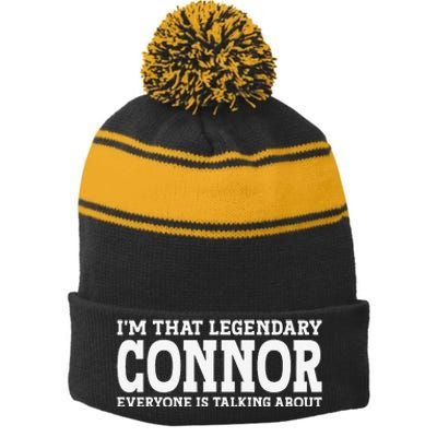 Connor Surname Funny Team Family Last Name Connor Stripe Pom Pom Beanie