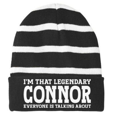 Connor Surname Funny Team Family Last Name Connor Striped Beanie with Solid Band