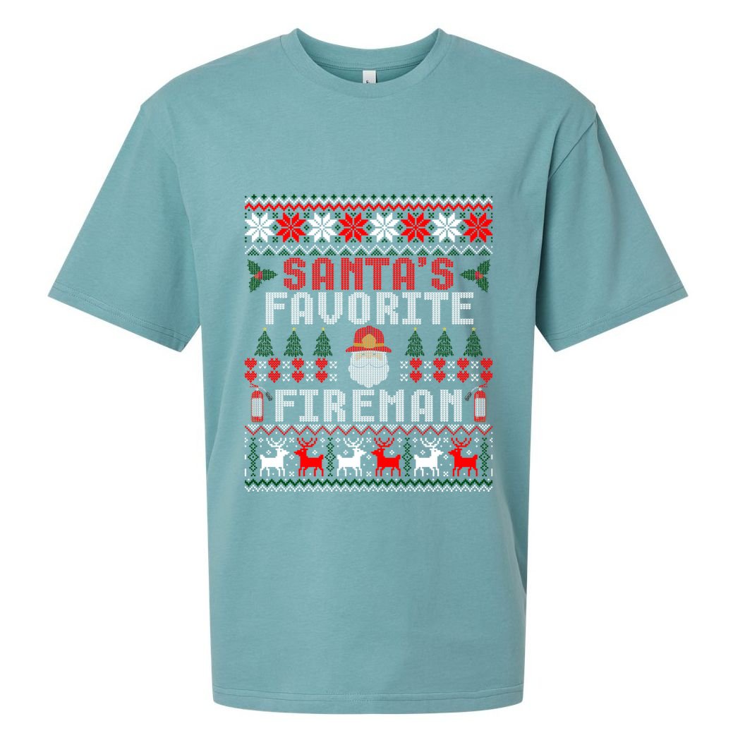 Christmas Santas Favorite Fire Firefighter Ugly Sweater Cute Gift Sueded Cloud Jersey T-Shirt