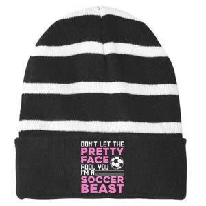 Cool Soccer For  Teen Girls Soccer Lover Player Sports Striped Beanie with Solid Band