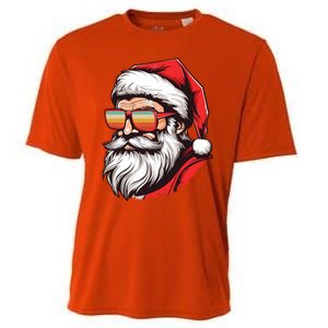 Christmas Santa Face Retro Sunglasses Xmas Gift Cooling Performance Crew T-Shirt