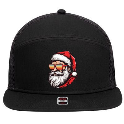 Christmas Santa Face Retro Sunglasses Xmas Gift 7 Panel Mesh Trucker Snapback Hat