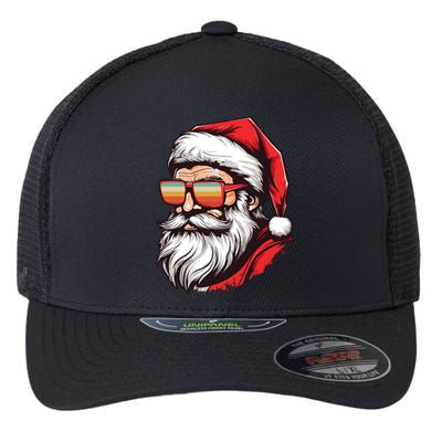 Christmas Santa Face Retro Sunglasses Xmas Gift Flexfit Unipanel Trucker Cap