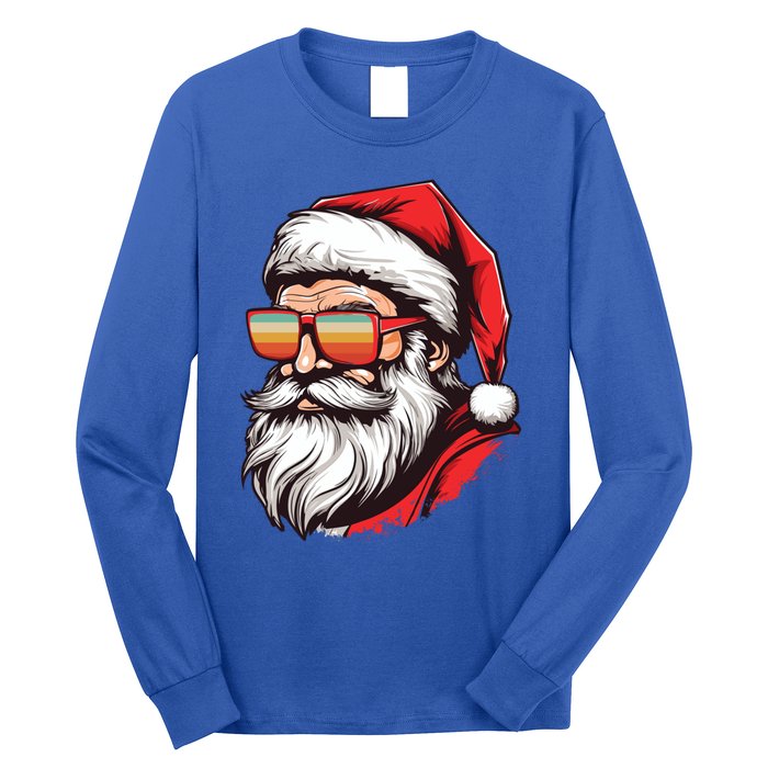 Christmas Santa Face Retro Sunglasses Xmas Gift Long Sleeve Shirt