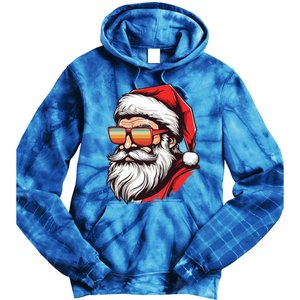 Christmas Santa Face Retro Sunglasses Xmas Gift Tie Dye Hoodie