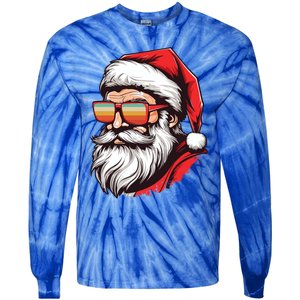 Christmas Santa Face Retro Sunglasses Xmas Gift Tie-Dye Long Sleeve Shirt