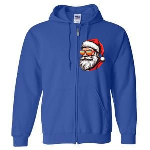 Christmas Santa Face Retro Sunglasses Xmas Gift Full Zip Hoodie