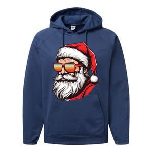 Christmas Santa Face Retro Sunglasses Xmas Gift Performance Fleece Hoodie