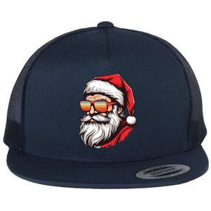 Christmas Santa Face Retro Sunglasses Xmas Gift Flat Bill Trucker Hat