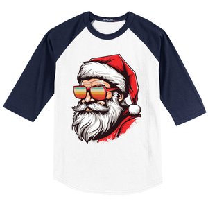 Christmas Santa Face Retro Sunglasses Xmas Gift Baseball Sleeve Shirt