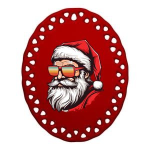 Christmas Santa Face Retro Sunglasses Xmas Gift Ceramic Oval Ornament