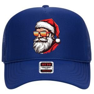 Christmas Santa Face Retro Sunglasses Xmas Gift High Crown Mesh Back Trucker Hat