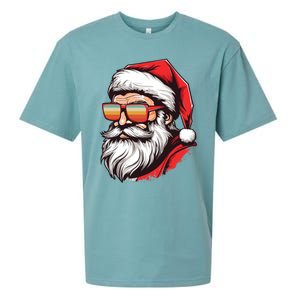 Christmas Santa Face Retro Sunglasses Xmas Gift Sueded Cloud Jersey T-Shirt