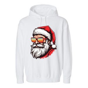 Christmas Santa Face Retro Sunglasses Xmas Gift Garment-Dyed Fleece Hoodie