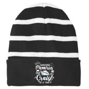 Cruise Ship , Family Cruising Trip Striped Beanie with Solid Band