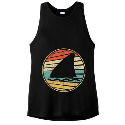 Cute Shark Fin Graphic Retro Vintage 70s 80s Shark Lover Fun Ladies PosiCharge Tri-Blend Wicking Tank