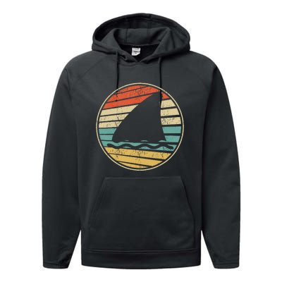 Cute Shark Fin Graphic Retro Vintage 70s 80s Shark Lover Fun Performance Fleece Hoodie