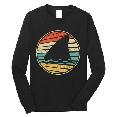 Cute Shark Fin Graphic Retro Vintage 70s 80s Shark Lover Fun Long Sleeve Shirt