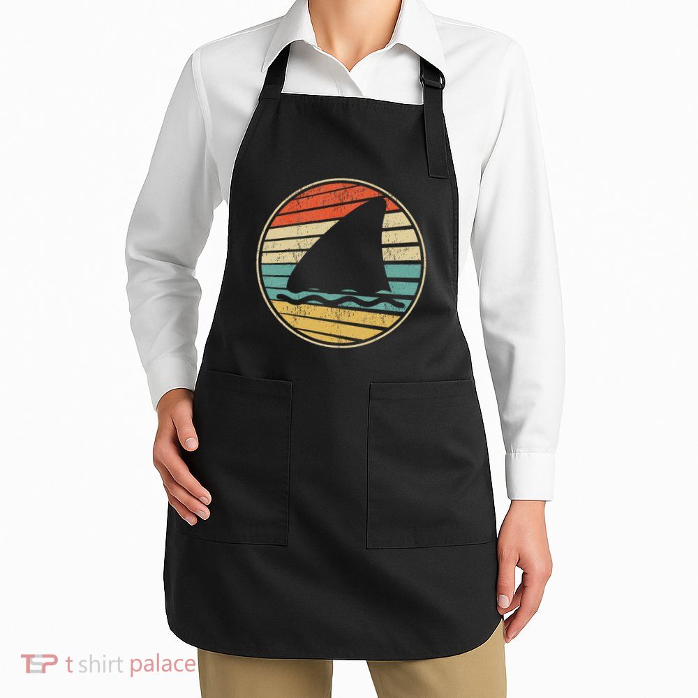 Cute Shark Fin Graphic Retro Vintage 70s 80s Shark Lover Fun Apron