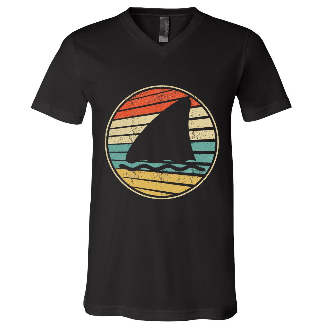 Cute Shark Fin Graphic Retro Vintage 70s 80s Shark Lover Fun V-Neck T-Shirt