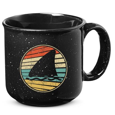 Cute Shark Fin Graphic Retro Vintage 70s 80s Shark Lover Fun 15oz Campfire Ceramic Mug