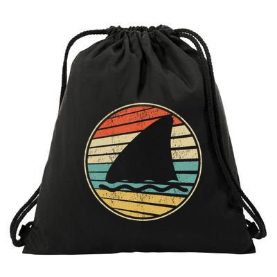 Cute Shark Fin Graphic Retro Vintage 70s 80s Shark Lover Fun Drawstring Bag