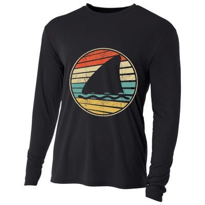 Cute Shark Fin Graphic Retro Vintage 70s 80s Shark Lover Fun Cooling Performance Long Sleeve Crew