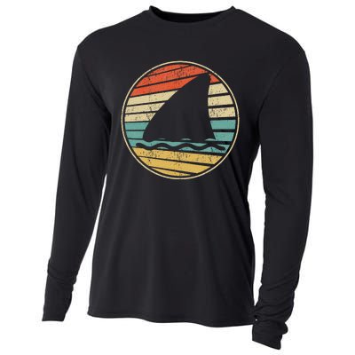 Cute Shark Fin Graphic Retro Vintage 70s 80s Shark Lover Fun Cooling Performance Long Sleeve Crew