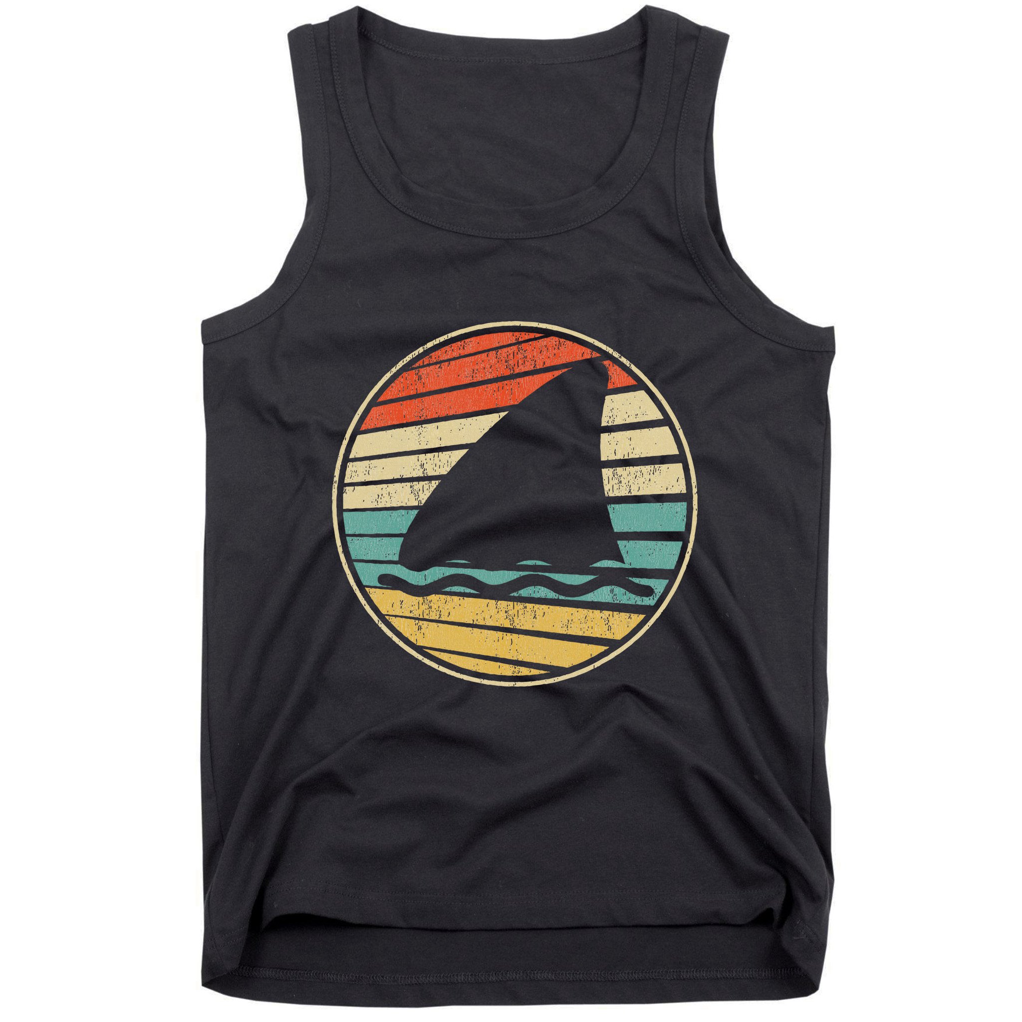 Cute Shark Fin Graphic Retro Vintage 70s 80s Shark Lover Fun Tank Top