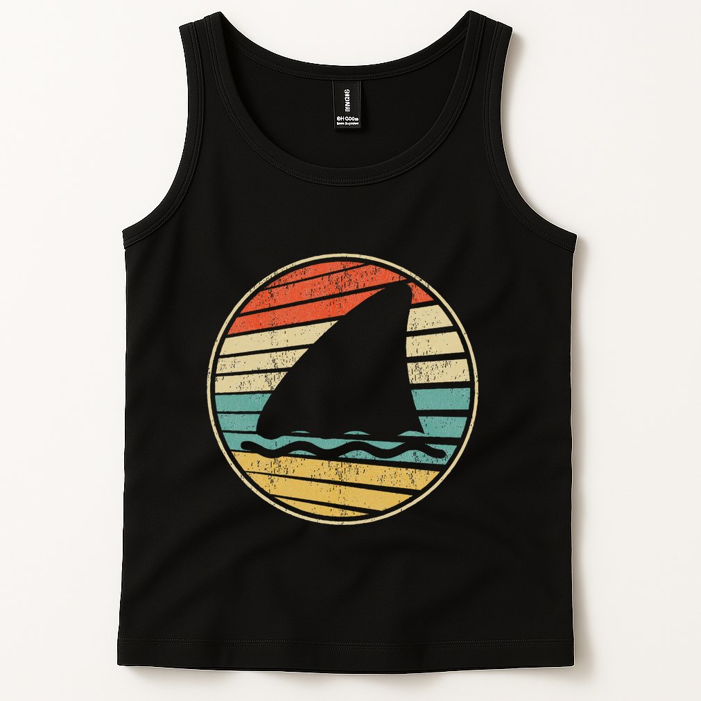 Cute Shark Fin Graphic Retro Vintage 70s 80s Shark Lover Fun Tank Top