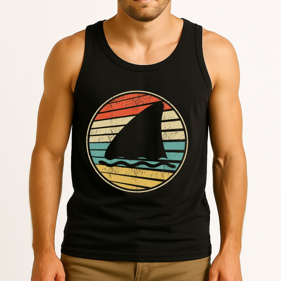 Cute Shark Fin Graphic Retro Vintage 70s 80s Shark Lover Fun Tank Top