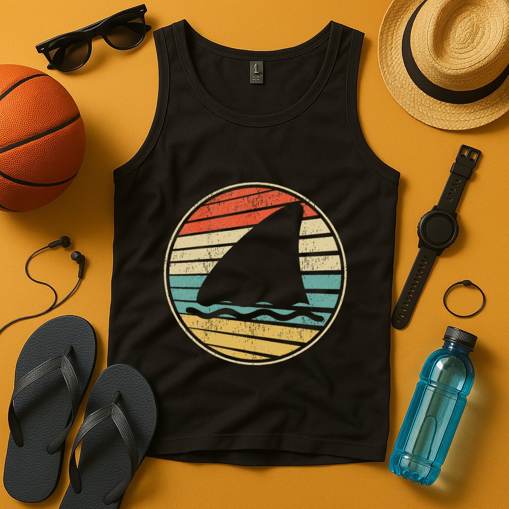 Cute Shark Fin Graphic Retro Vintage 70s 80s Shark Lover Fun Tank Top