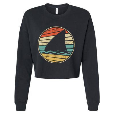 Cute Shark Fin Graphic Retro Vintage 70s 80s Shark Lover Fun Cropped Pullover Crew