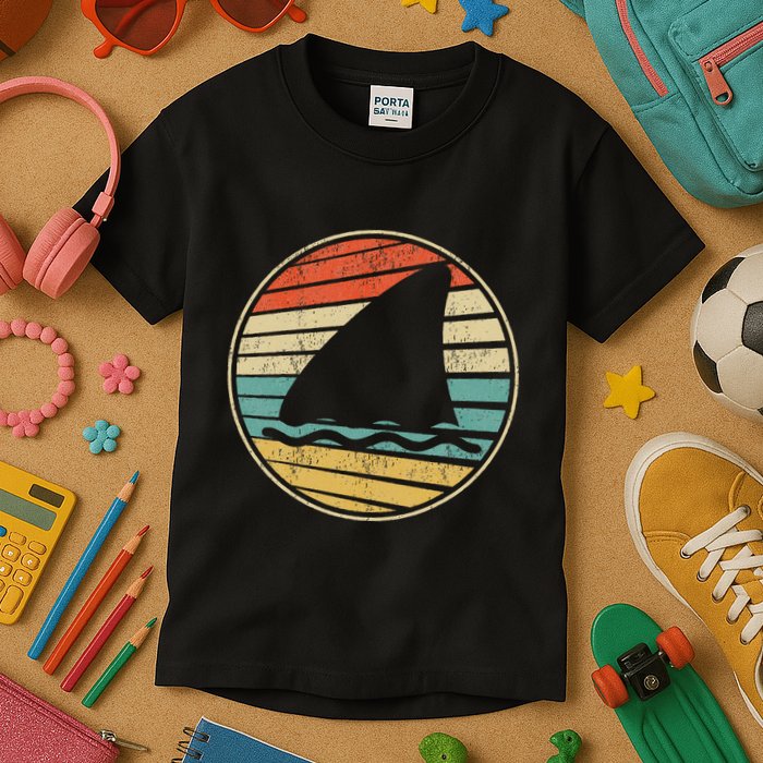 Cute Shark Fin Graphic Retro Vintage 70s 80s Shark Lover Fun Kids T-Shirt