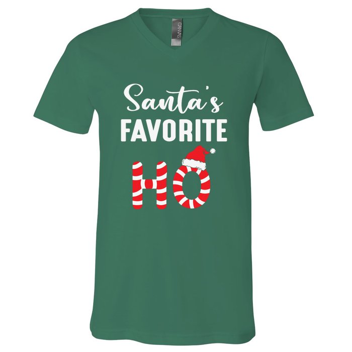 Christmas Santa’s Favorite Ho Candy Cane Funny Xmas V-Neck T-Shirt