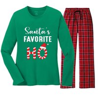 Christmas Santa’s Favorite Ho Candy Cane Funny Xmas Women's Long Sleeve Flannel Pajama Set 