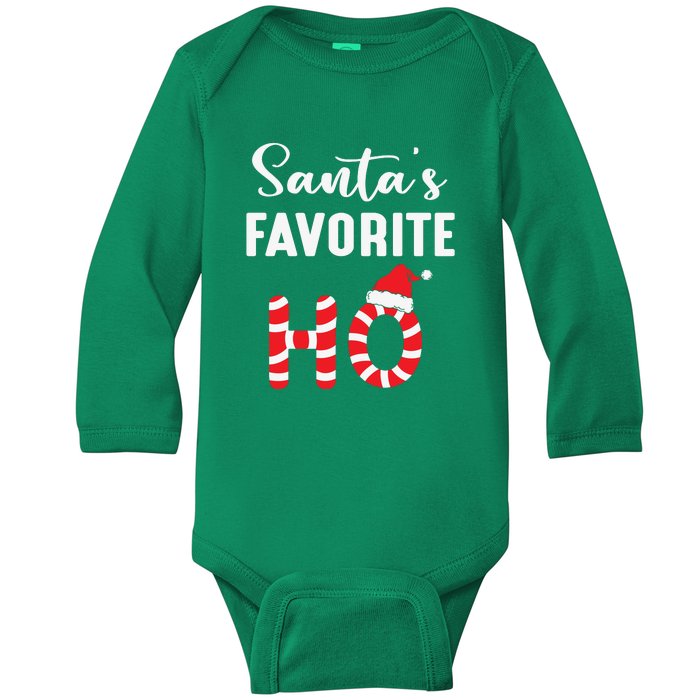 Christmas Santa’s Favorite Ho Candy Cane Funny Xmas Baby Long Sleeve Bodysuit