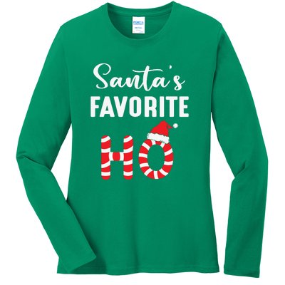 Christmas Santa’s Favorite Ho Candy Cane Funny Xmas Ladies Long Sleeve Shirt