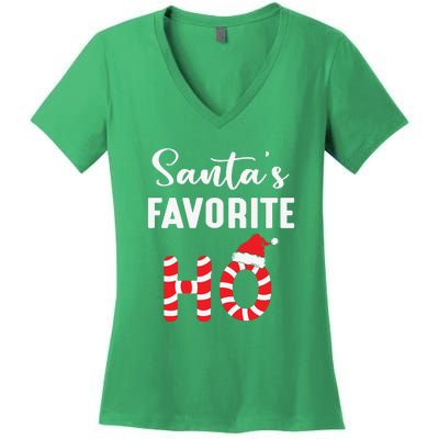 Christmas Santa’s Favorite Ho Candy Cane Funny Xmas Women's V-Neck T-Shirt