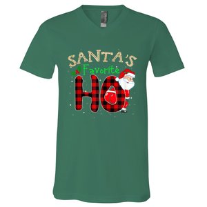 Christmas Santa's Favorite Ho Xmas Pajama Funny Naughty V-Neck T-Shirt