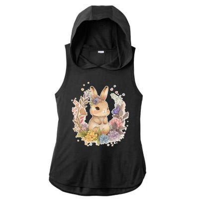 Cute Springtime Floral Baby Bunny Rabbit Ladies PosiCharge Tri-Blend Wicking Draft Hoodie Tank