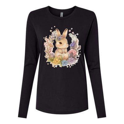 Cute Springtime Floral Baby Bunny Rabbit Womens Cotton Relaxed Long Sleeve T-Shirt